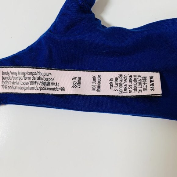 Victorias Secret Body By Victoria Blue Lined Demi Bra Sz 34B Velour Trim Glitter - Picture 9 of 11